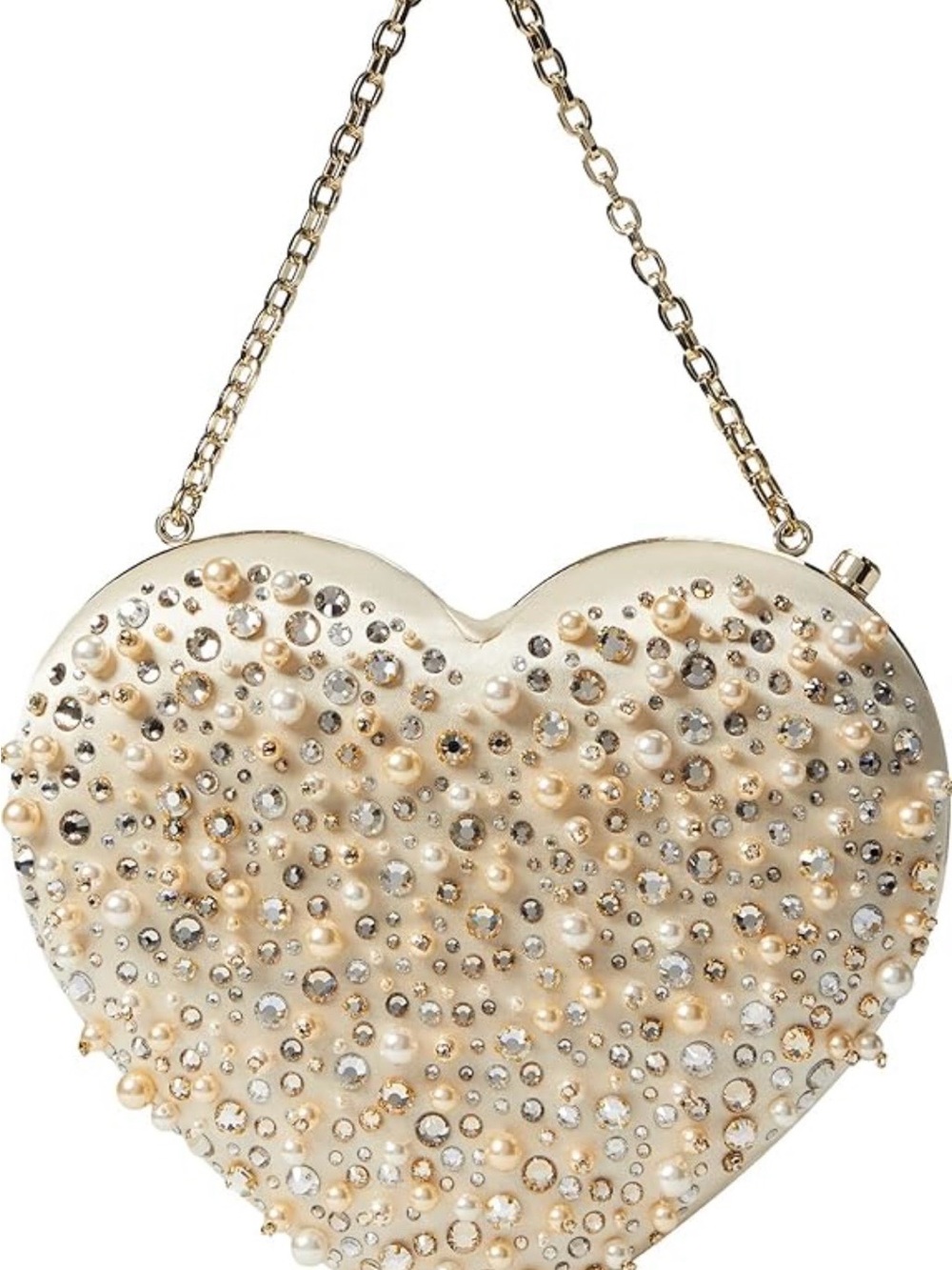 NWT Kate Spade NYC Pearl & Crystal Heart Bridal Clutch with Gold Chain- Ivory - Picture 1 of 12
